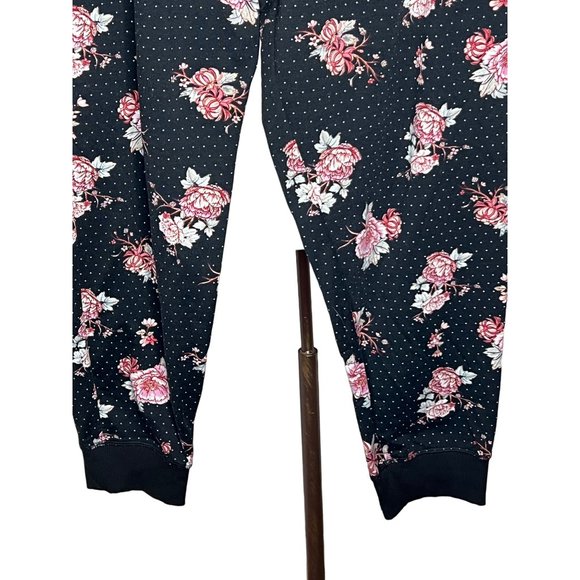 Lula Roe pull on sweatpants leggings size 2XL black pink floral and drawstring w - Picture 4 of 12
